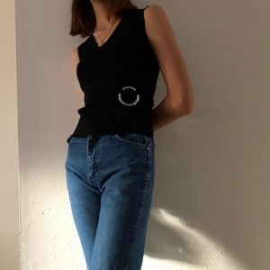 Vintage Black Top with Metal ring